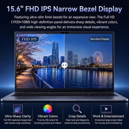 Fsjun 15.6" Laptop Computer, Intel i7-8750H, 32GB RAM, 512GB SSD, FHD IPS Display, (Win 11 Pro + Office 2024), Fingerprint