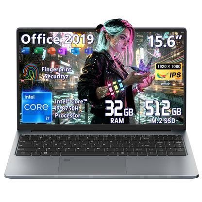 Fsjun 15.6" Laptop Computer, Intel i7-8750H, 32GB RAM, 512GB SSD, FHD IPS Display, (Win 11 Pro + Office 2024), Fingerprint