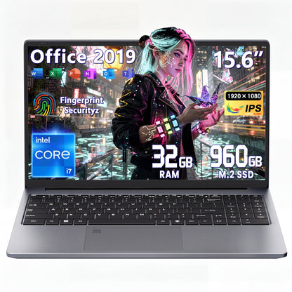 Fsjun 15.6" Laptop Computer, Intel i7-8750H, 32GB RAM, 512GB SSD, FHD IPS Display, (Win 11 Pro + Office 2024), Fingerprint
