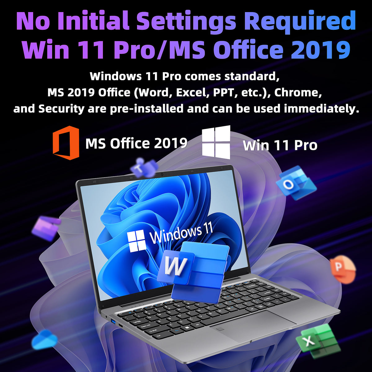 14 Inch FHD Laptop, Celeron J4105, 8GB DDR4 RAM, 256GB SSD, Win 11 Pro + Office 2019, Lightweight Business Laptop, Gray